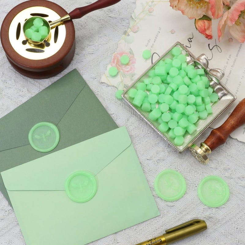 Atopbb Lumin Green 300 Pcs Wax Seal Beads, Sealing Wax Beads, Refilling Octagon Wax Sealing Beads for Wax Stamp Sealing, Perfect for Wedding Invitations, Christmas Cards, Envelopes (Lumin Green) - Image 2